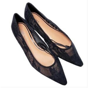 Zara Black Lace Cap Toe Ballerinas Ballet Flats size 38